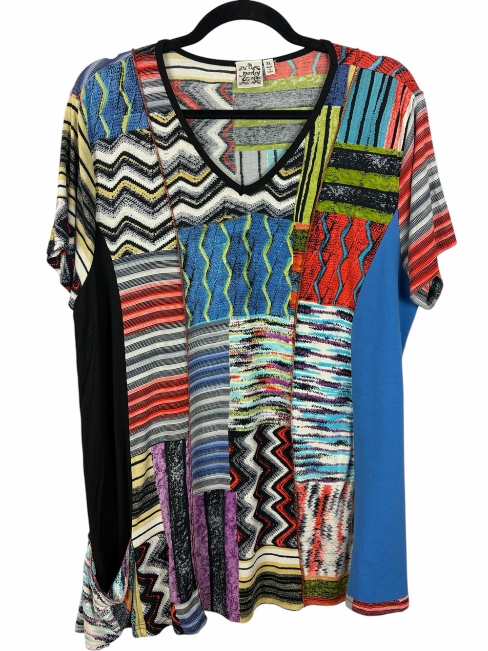Parsley & Sage XL Patchwork Abstract Print Tunic Top Artsy Boho Rayon